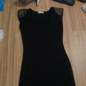 Black mini dress with studded shoulders
